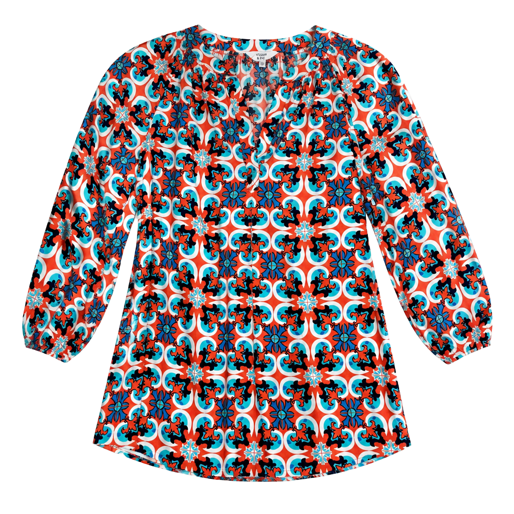 Crown & Ivy Printed Split Neck Blouse Size XS 1
