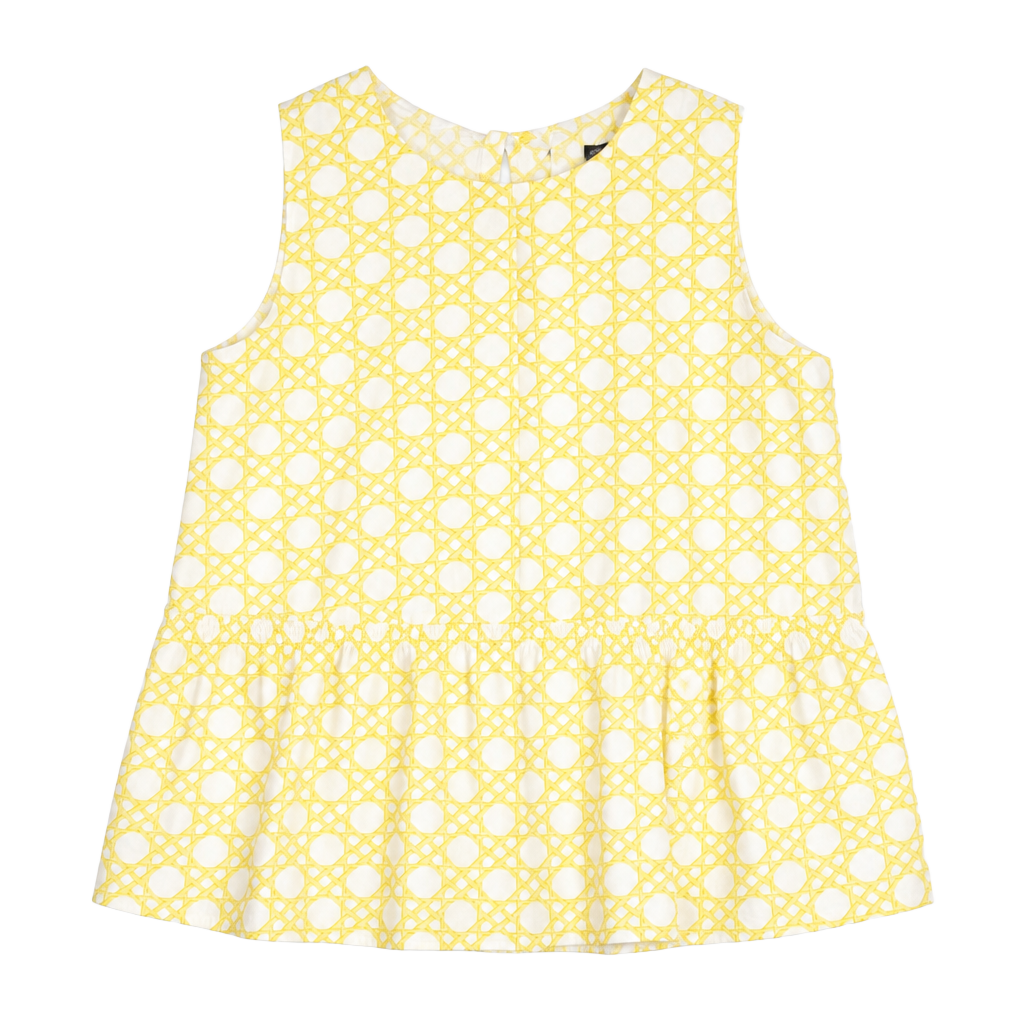 Ann Taylor Sleeveless Peplum Top Yellow White Cane Print Size XL 1
