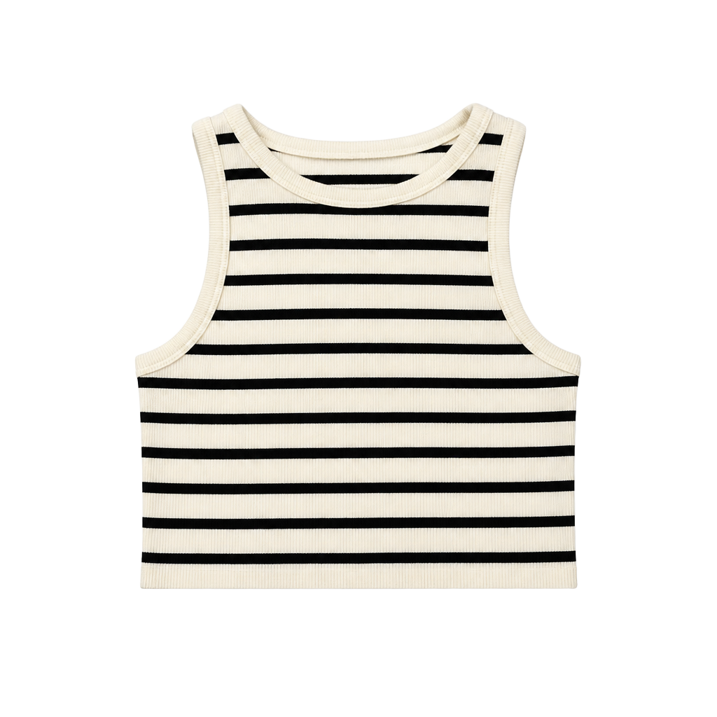 Cropped Ribbed Tank Top - Cream/black striped - Ladies 1