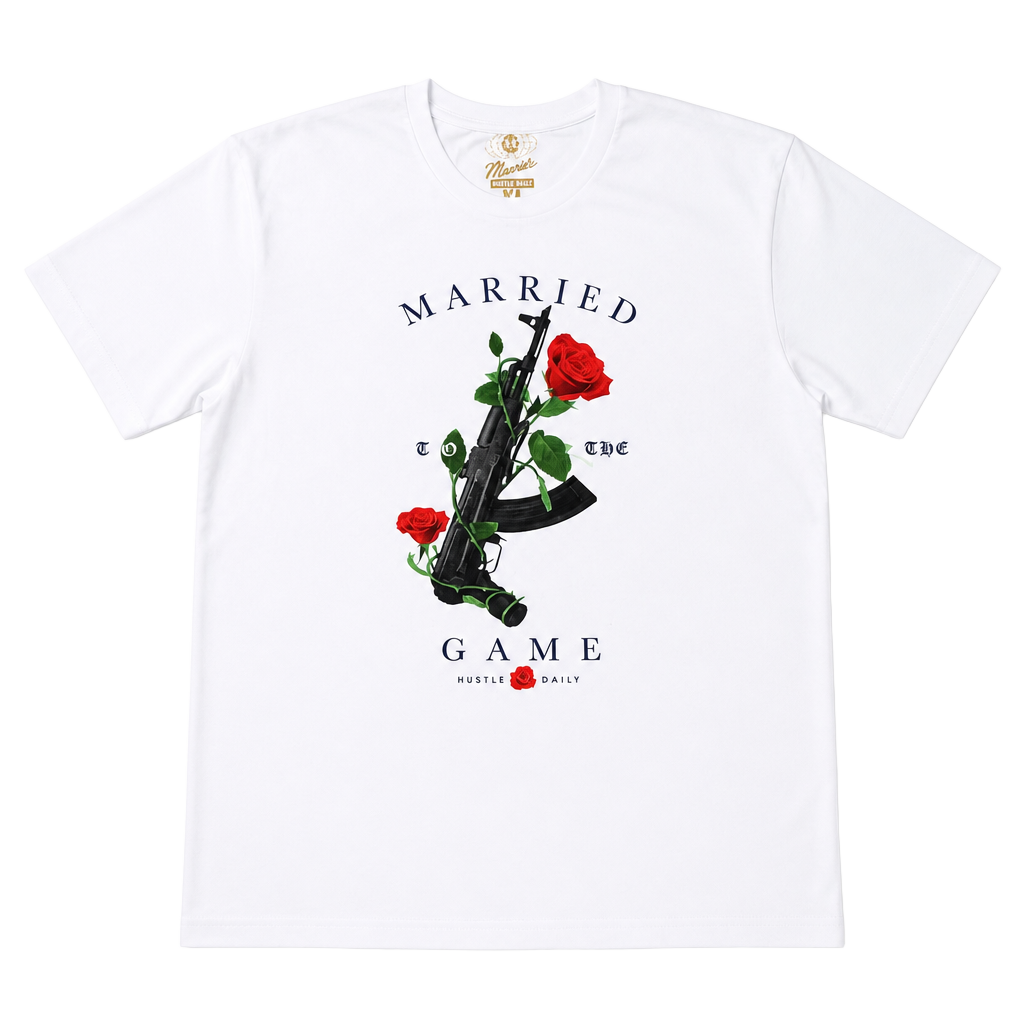 Hustle Daily AK-47 Machine Gun Floral Rose Graphic T-Shirt 1