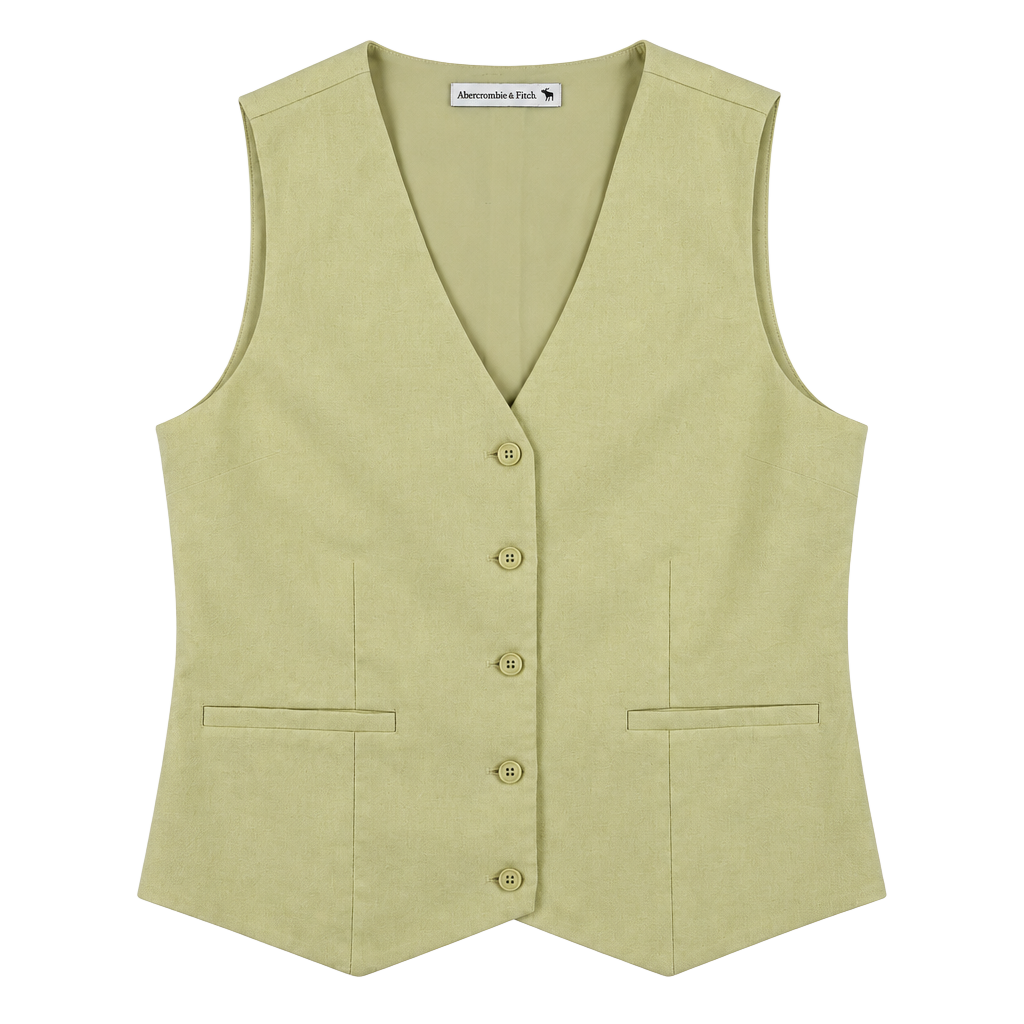 Abercrombie & Fitch Yellow Linen Vest Size M V-Neck Button Front Sleeveless 1