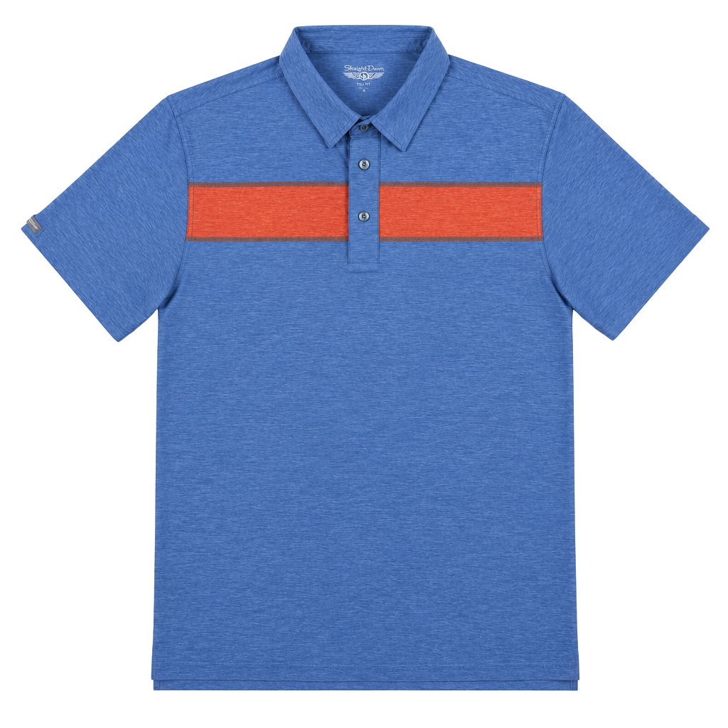 Straight Down Polo Shirt Size XL Blue Heather With Orange Chest Stripe 1