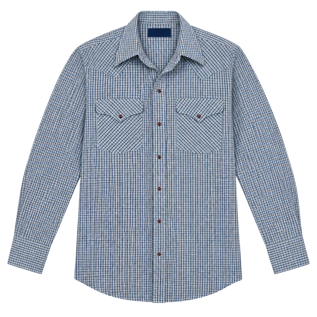 Vintage Western Wear Long Sleeve Western Shirt Size 16-33 Blue Gingham Plaid 1