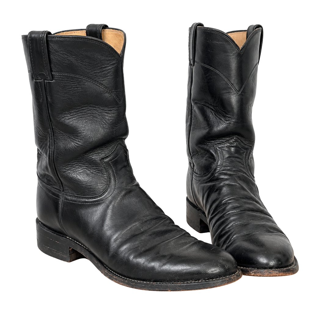 Justin Roper Boots 9 1/2 C Black Leather Western Style 3133 1