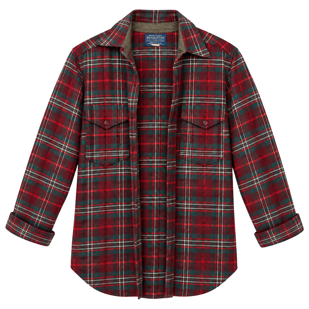 Pendleton Plaid Wool Flannel Shirt Red Green Virgin Wool Vintage 1