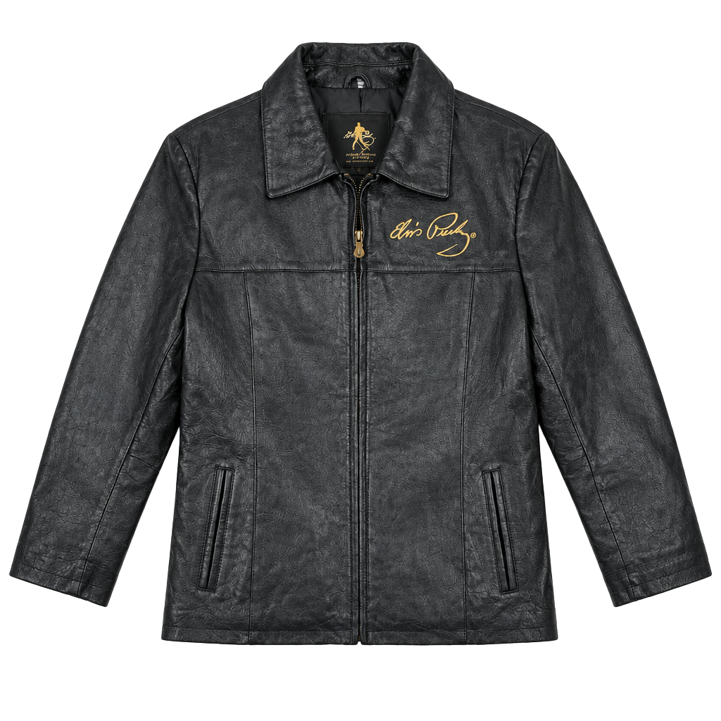 Elvis Presley Leather Jacket Size XL Black Embroidered Studded 1