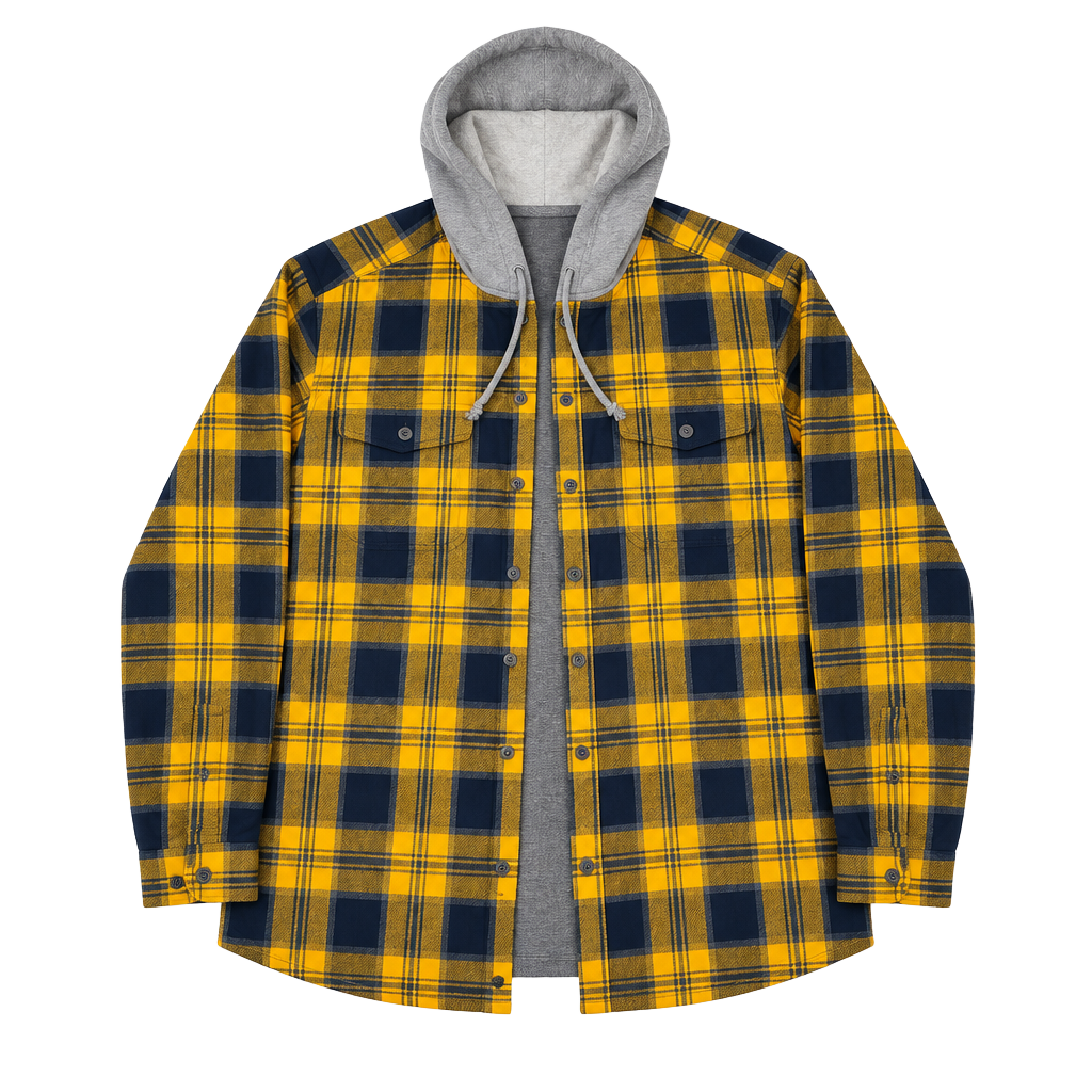 Duluth Trading Co Flannel Hooded Shirt Jacket Size L Yellow Plaid 1