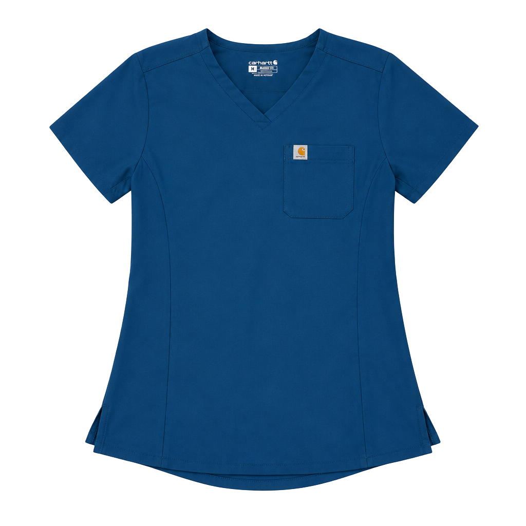 Carhartt Rugged Flex Peak C12137 Scrub Top Size M Blue V-Neck Pocket 1