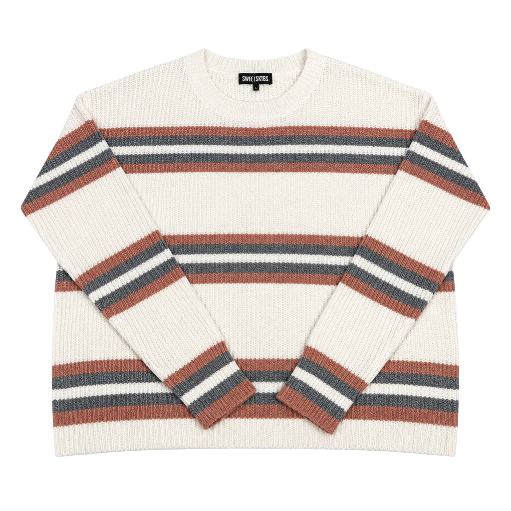 Striped Dusty Pink, Grey, and White Sweater 1
