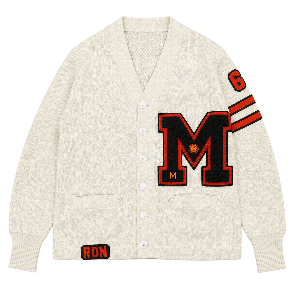 Vintage Letterman Cardigan Sweater White Chenille M 65 Ron 1