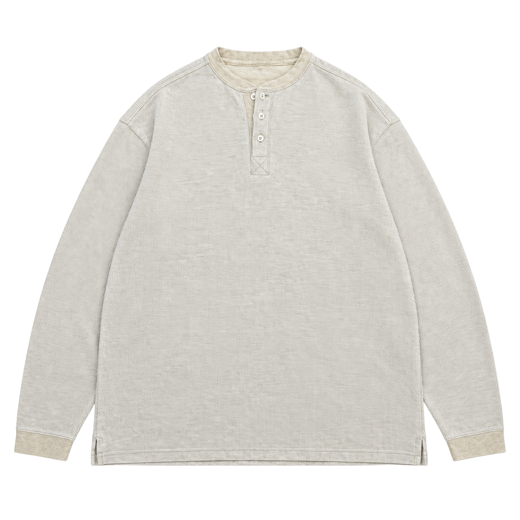 Haggar Thermal Henley Size L Beige Long Sleeve Cotton Blend 1
