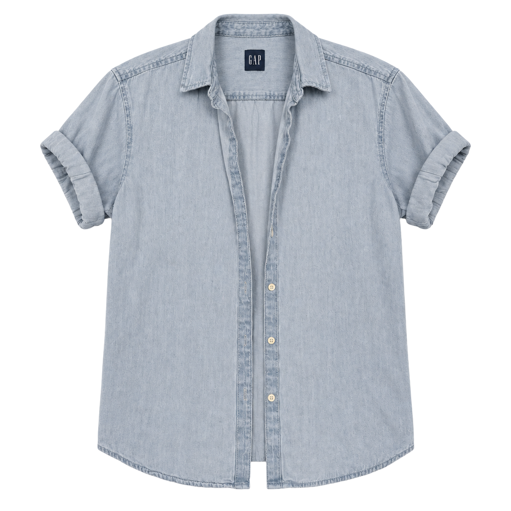 Gap Denim Short Sleeve Button Down Shirt Size S Light Blue Chambray 1