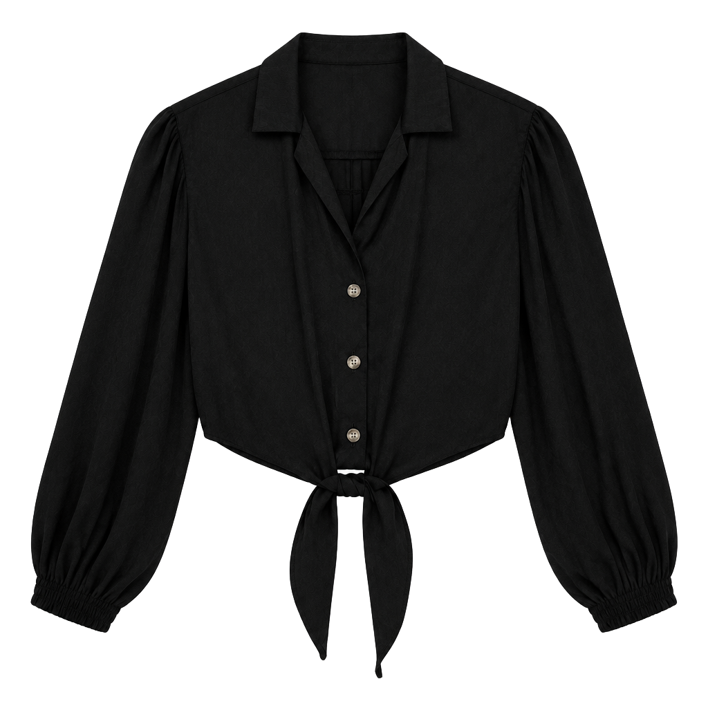 Sans Souci Long Sleeve Blouse Size S Black Tie Front Crop Top 1
