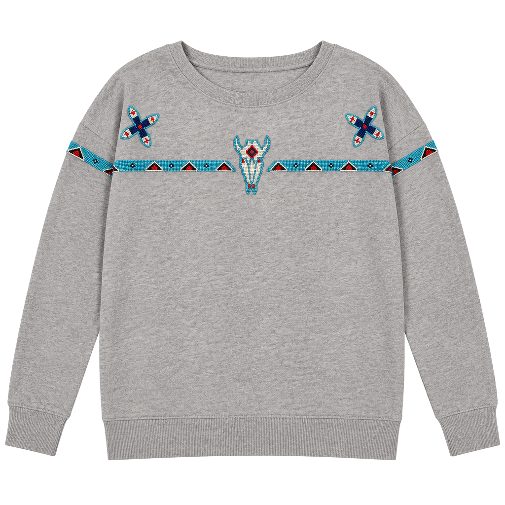 Denim & Supply Ralph Lauren Beaded Skull Sweatshirt Size S Gray 1
