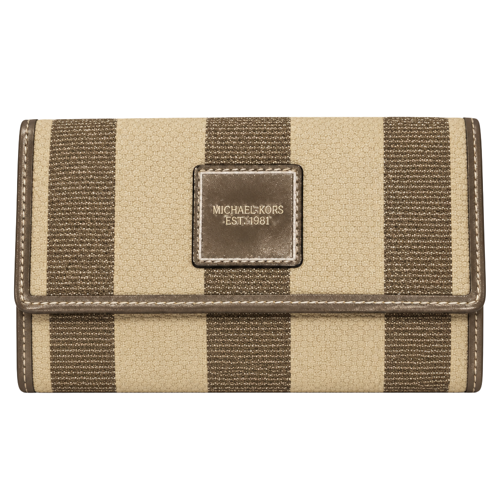 Victoria's Secret Striped Cosmetic Clutch Bag Gold Cream 1