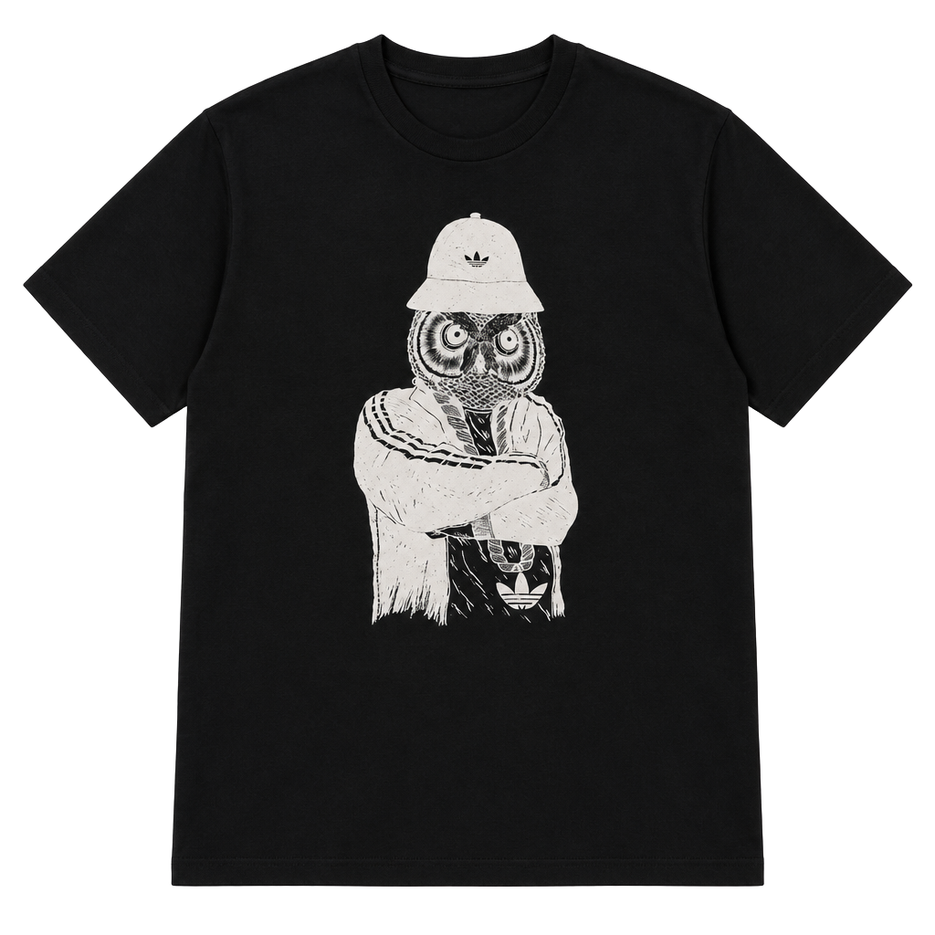 Adidas Graphic T-Shirt Size M Black Owl Hipster Streetwear 1