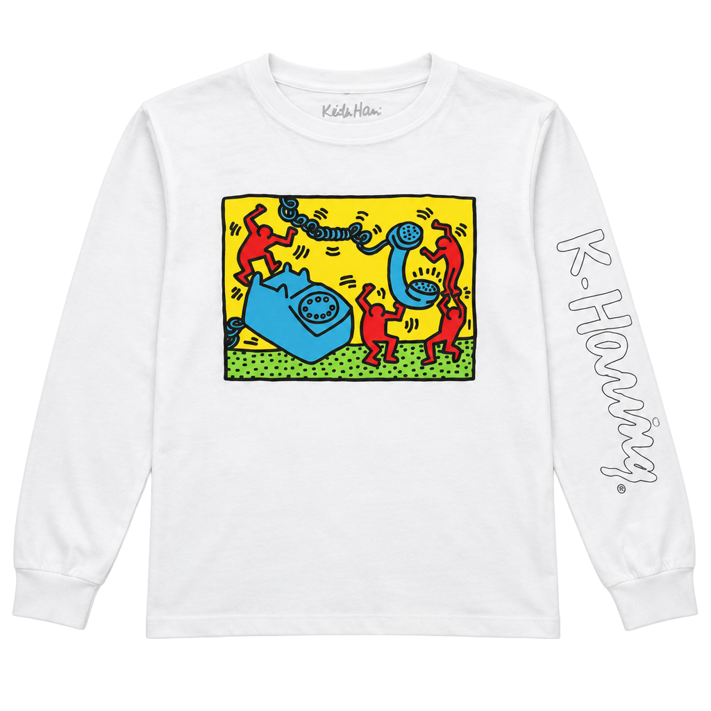 Keith Haring Long Sleeve Graphic T-Shirt Size S White Telephone Art 1