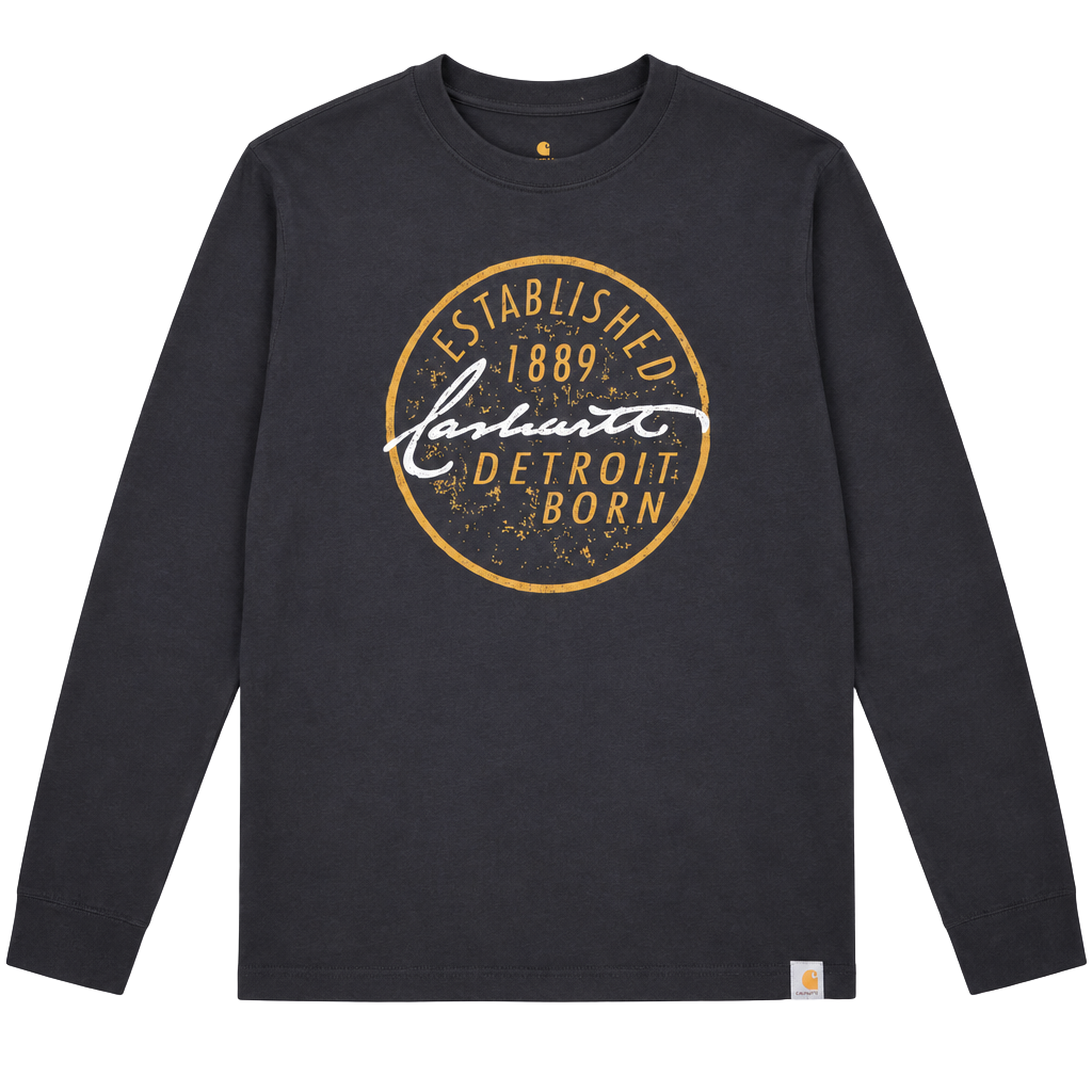 Carhartt Detroit Born Long Sleeve T-Shirt Size S Black Relaxed Fit 1