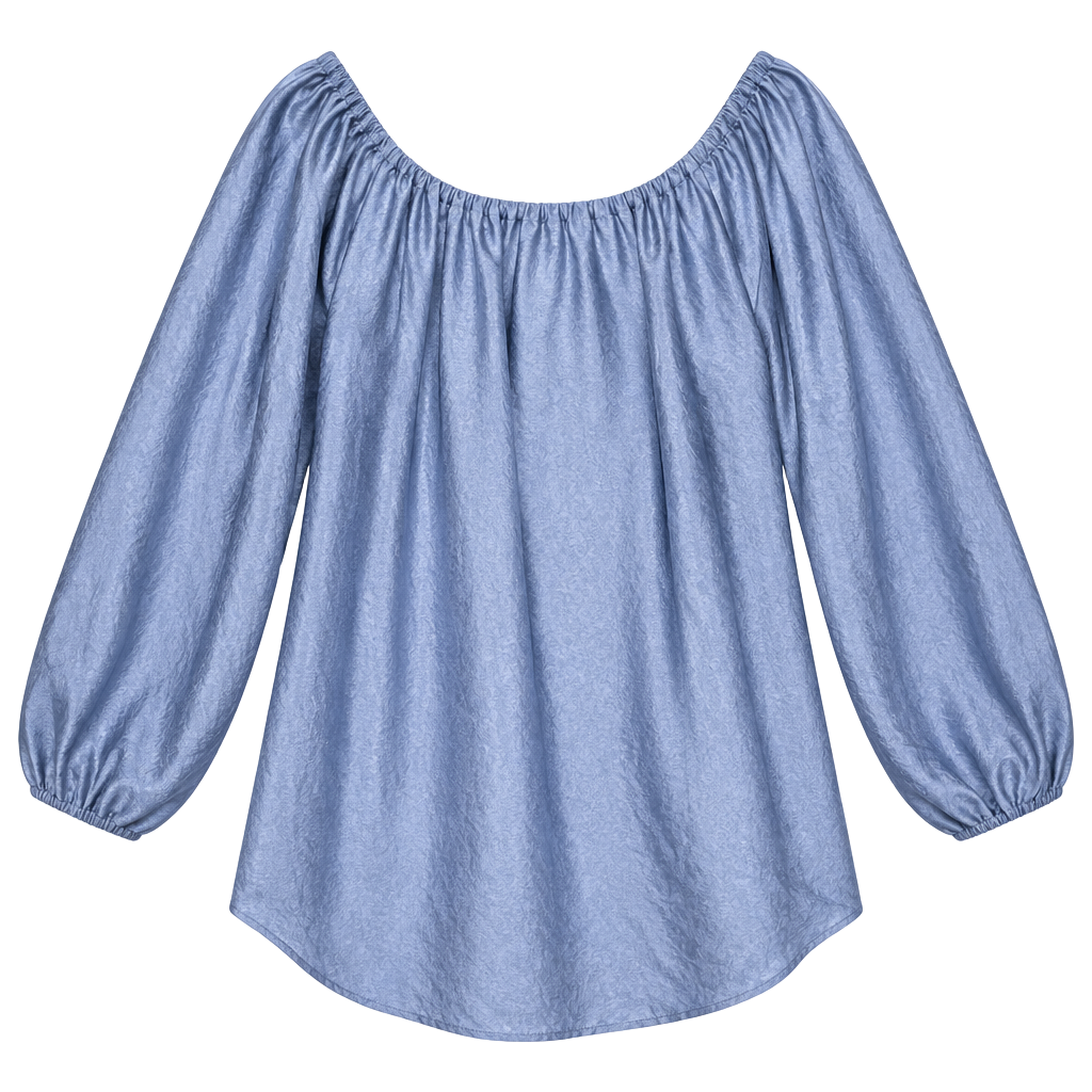 HATCH Blouse Size 2 Blue Silk Long Sleeve Gathered Neckline Top 1
