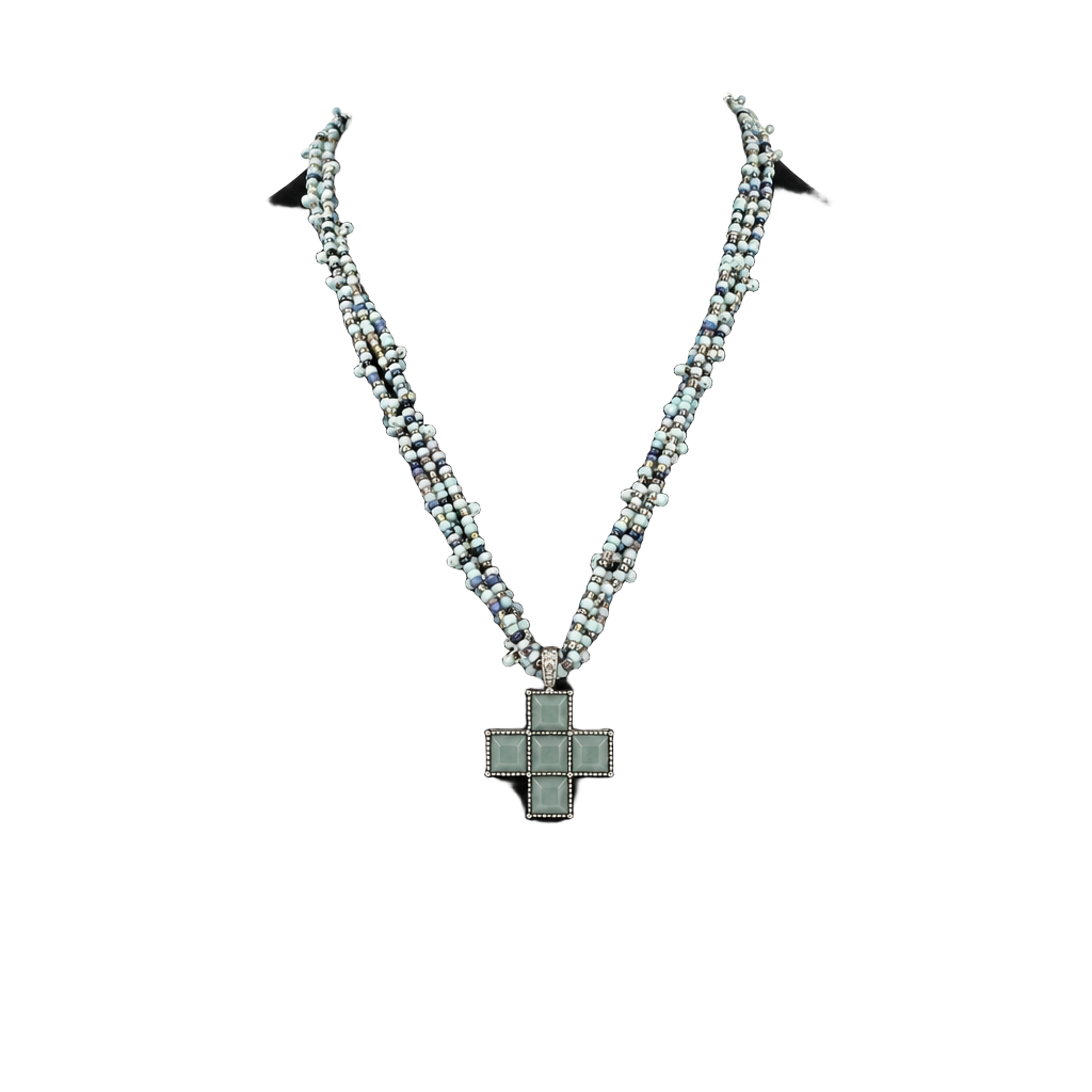 Vintage Style Southwestern Turquoise Blue Cross Multi-Strand Beaded Necklace 1