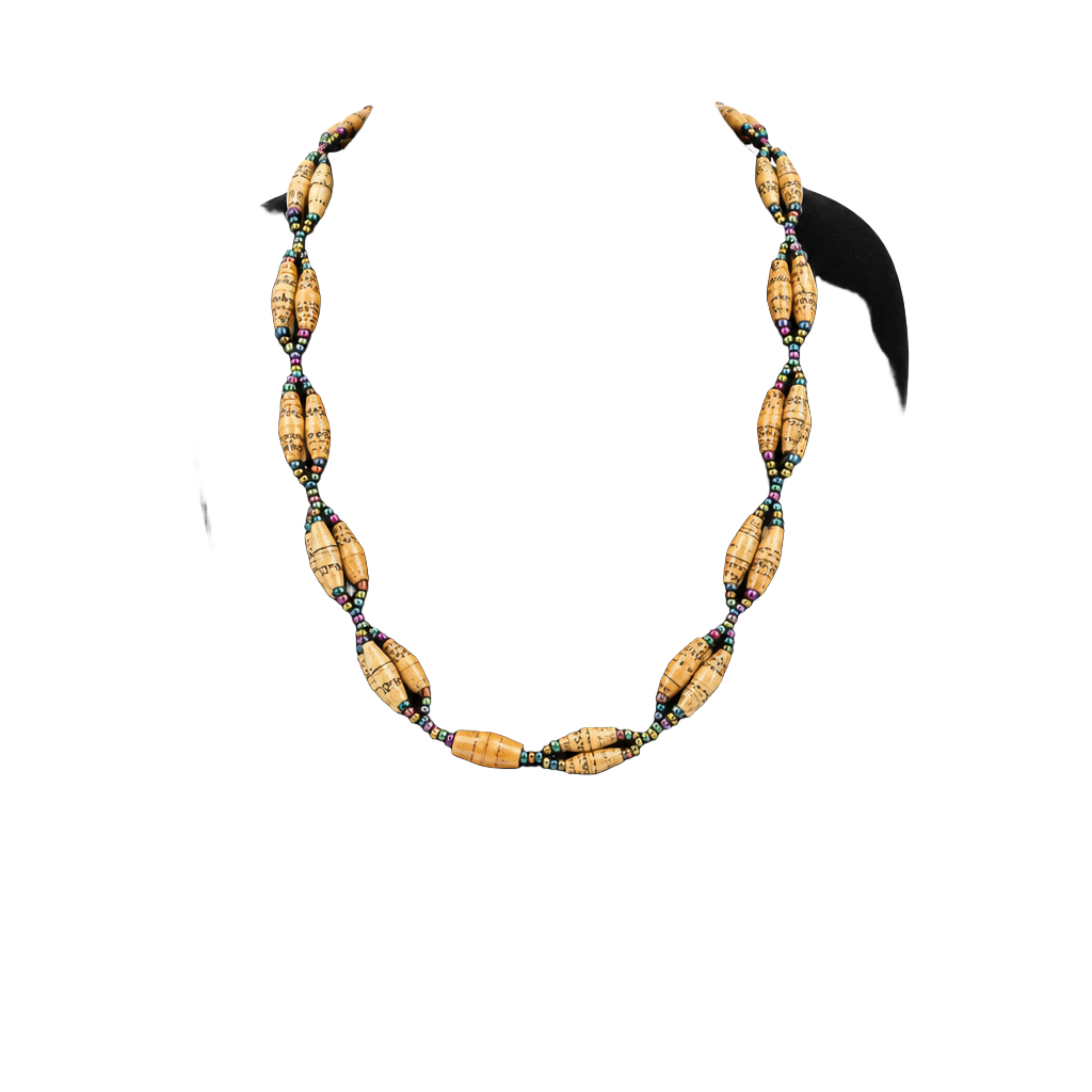 Handmade Recycled Rolled Paper Bead Seed Beaded Necklace Boho 1