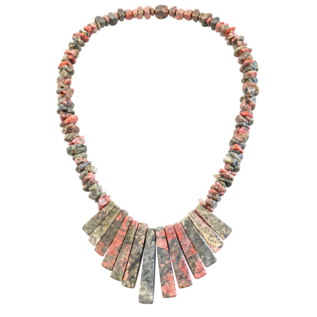 Unakite Jasper Stone Chip Fan Bib Necklace 1