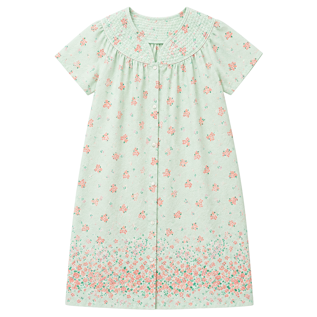 GS Floral House Dress Size XL Snap Front Seersucker 1