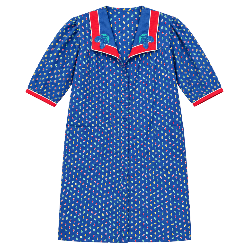 Vintage House Dress Blue Confetti Print Size L 1