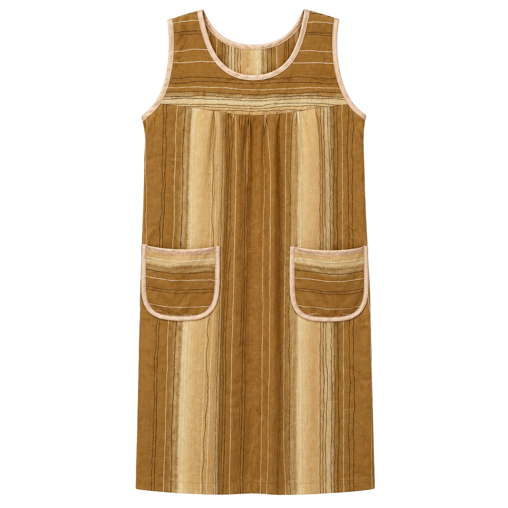 Vintage Striped House Dress Size 52 Brown Polyester 1