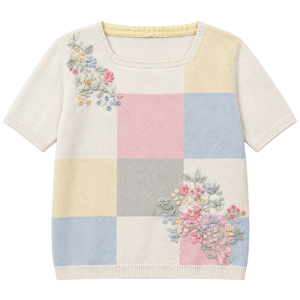 Alfred Dunner Floral Patchwork Sweater Size L Pastel 1
