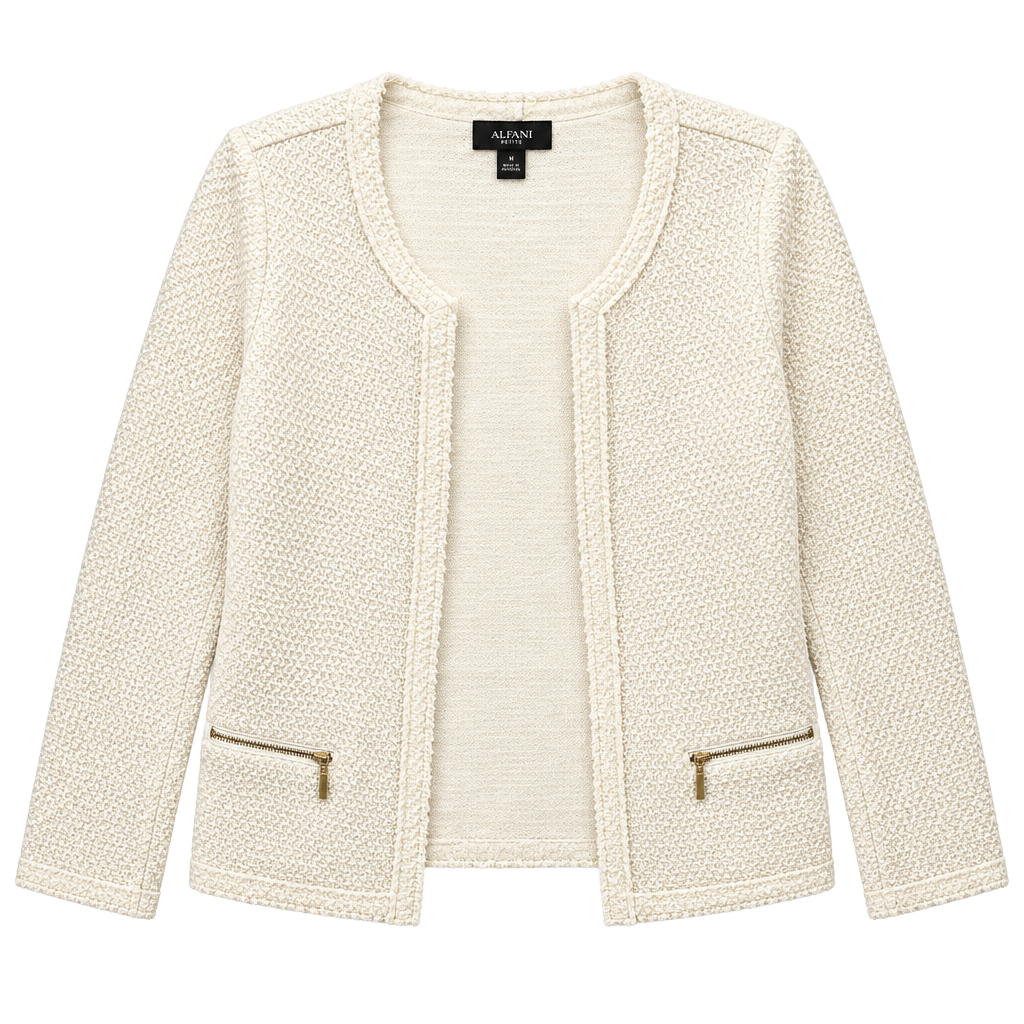 Alfani Textured Jacket Size 1X Cream Open Front 1