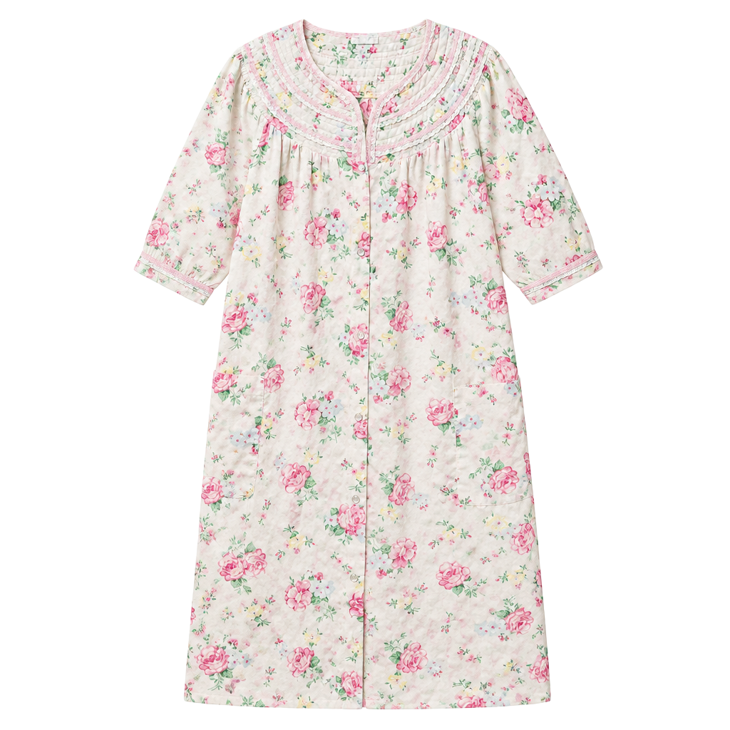 Fundamentals Vintage Quilted Floral Nightgown House Dress 1