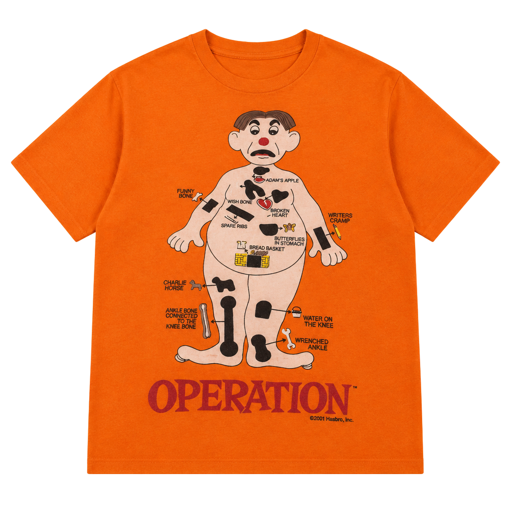 Hasbro Operation Board Game T-Shirt Size L/XL Orange Graphic Tee 1