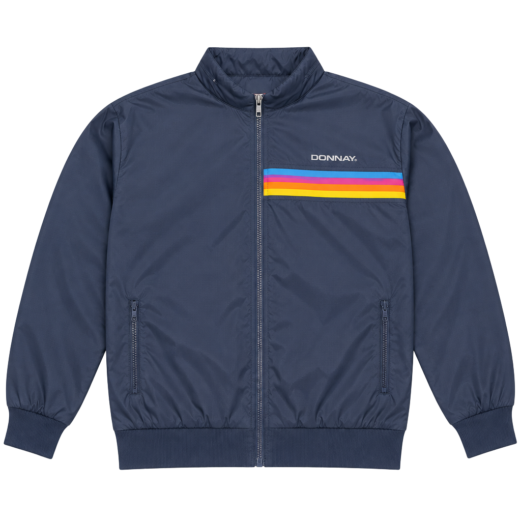 Donnay Rainbow Stripe Windbreaker Size M Navy Nylon Vintage Jacket 1