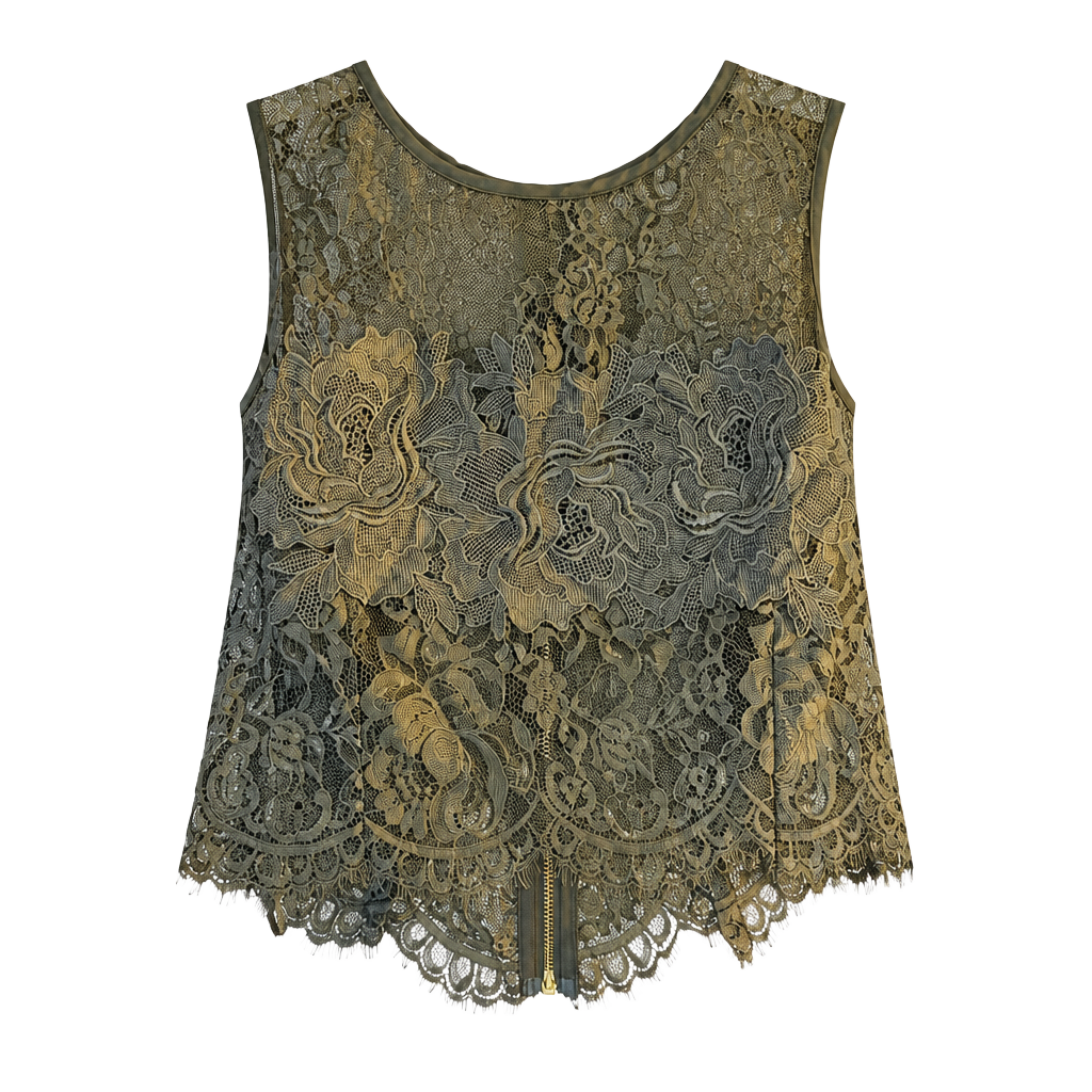 Fashion Nova Grand Gesture Top Size L Olive Lace Floral Crop Tank 1