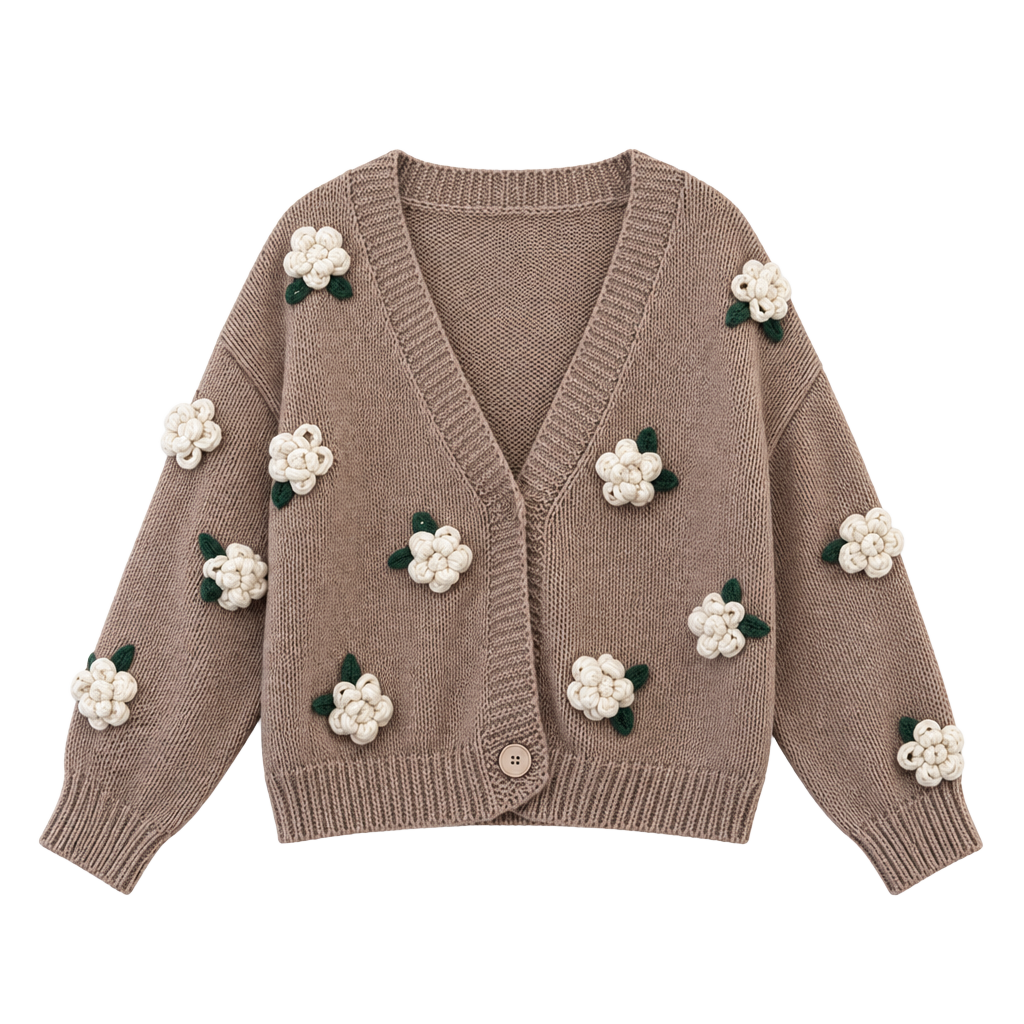 Luna Ivy Cardigan Size S Pink 3D Floral Applique Chunky Knit 1
