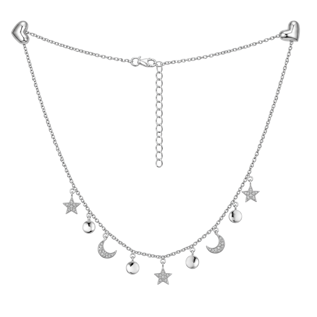 Sterling Silver Moon and Star Charm Necklace with White Buffalo 1