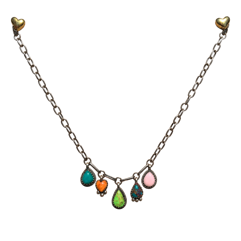 925 Sterling Silver Multi Stone Charm Necklace 1
