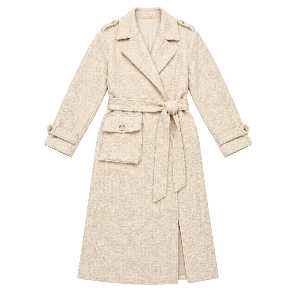 Future Collective Cream Boucle Frayed Edge Trench Coat 1