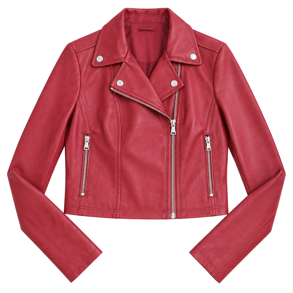 Express Faux Leather Moto Jacket Size S Red Biker Zip Up 1