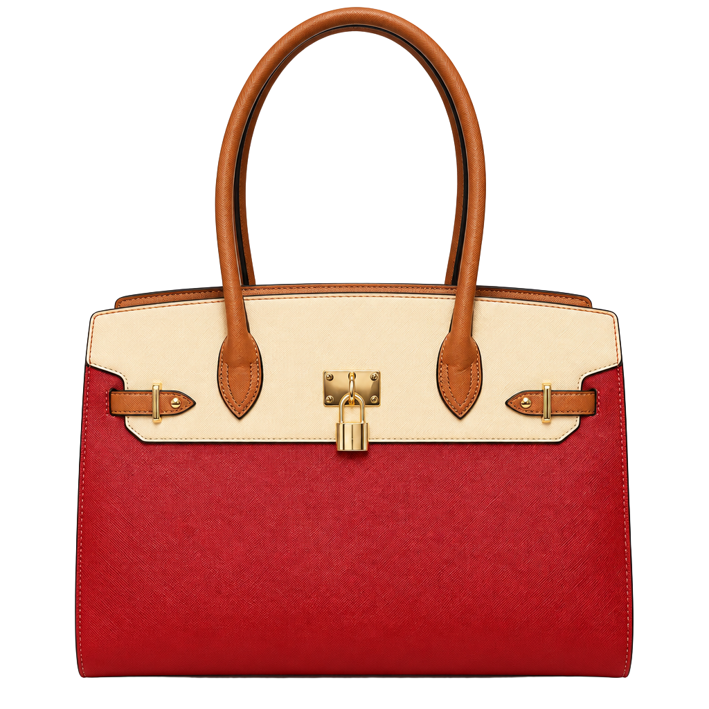 Chic & Savvy Handbags Tri-Color Satchel Handbag Red Beige Brown 1