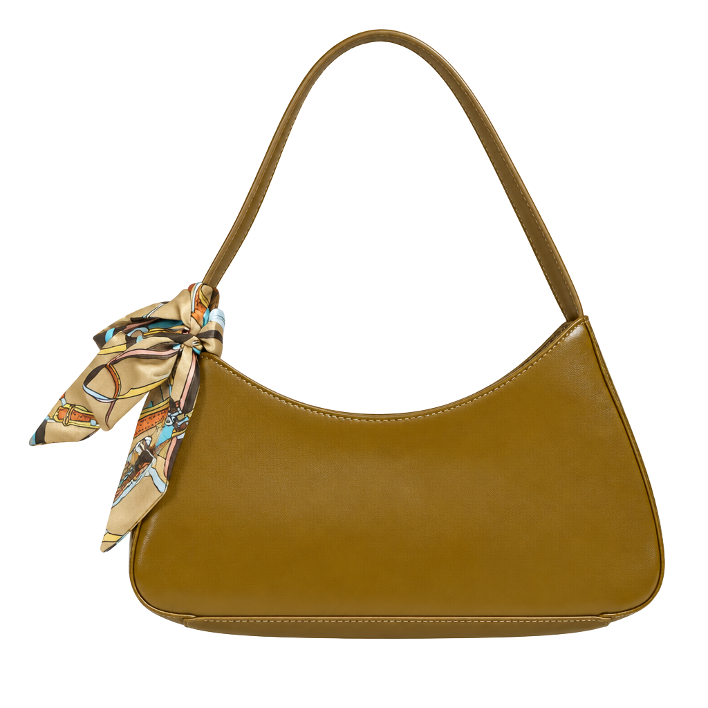 La Terre Brown Vegan Leather Shoulder Bag with Scarf Accent N2455 1