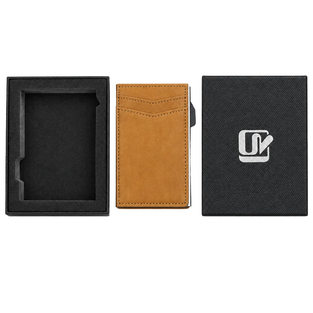 AirTag Pop-Up Card Holder Brown Leather Wallet with Box 1