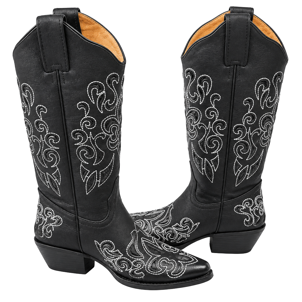 Minotauro Western Boots Size 5.5 Black Leather Embroidered Cowgirl Boots 1