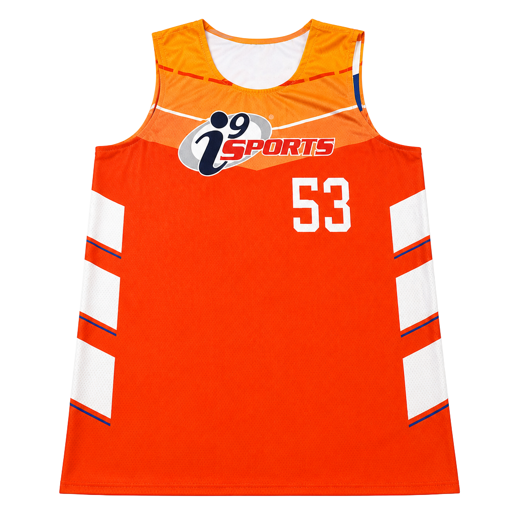 i9 Sports Orange and White Reversible Basketball Jersey 1