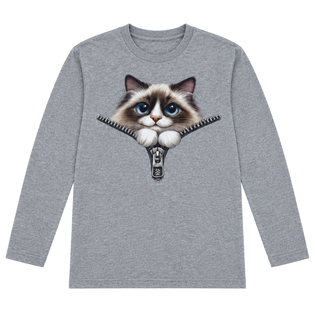 Port & Company Cat Zipper Graphic Long Sleeve T-Shirt Size Large Grey 1