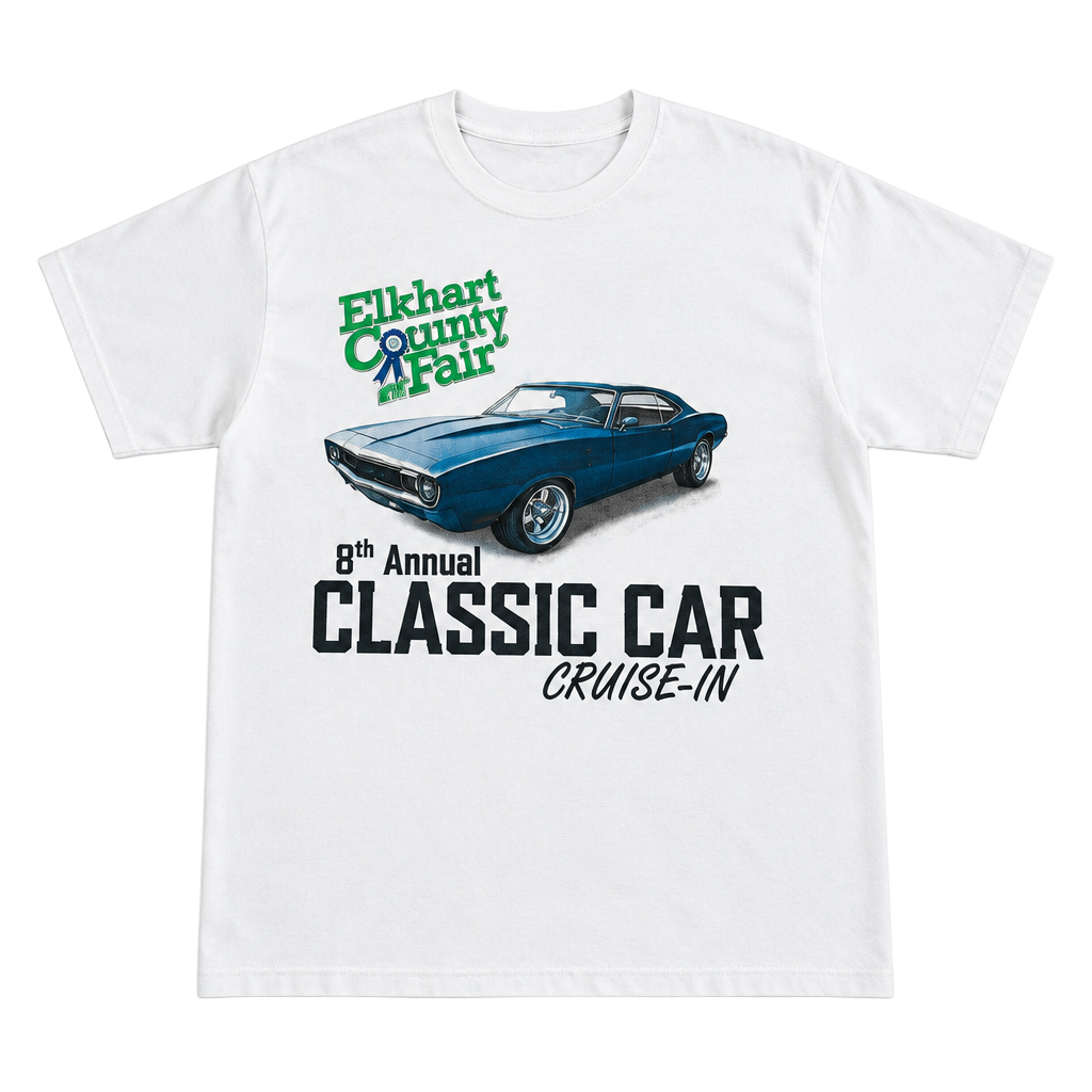 Elkhart County Fair 8th Annual Classic Car Cruise-In T-Shirt White 2023 1