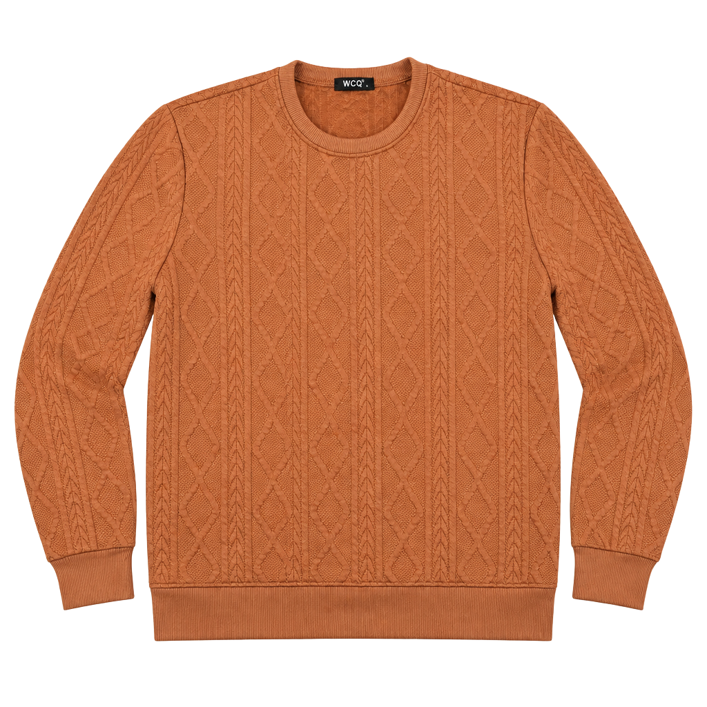 Men’s WCQ Cable Knit Pullover Sweater Size L Brown Crewneck Textured#165 1