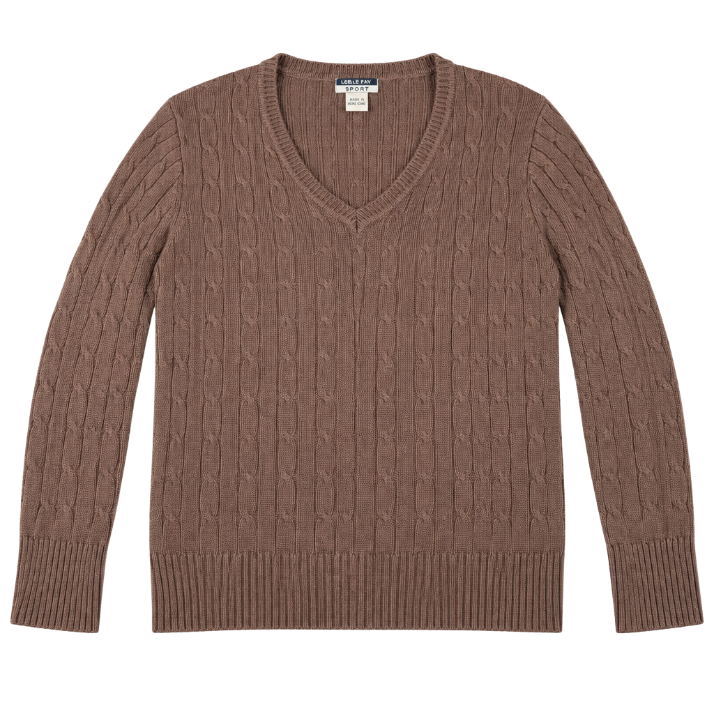 Women’s Leslie Fay Sport Cable Knit V-Neck Sweater Size XL Brown Cotton#175 1