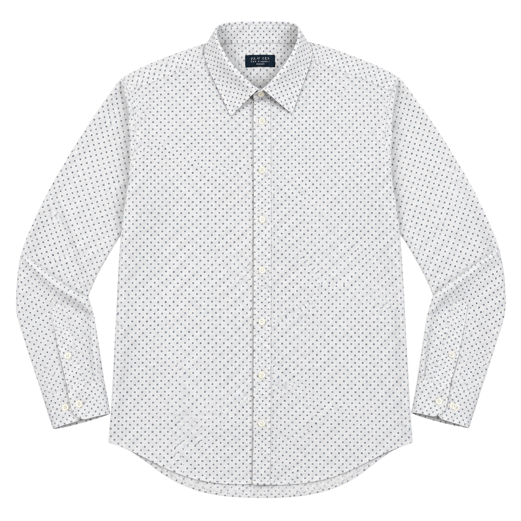 Zara Man Slim Fit Long Sleeve Button Up Shirt Size L Gray Dot Print#148 1